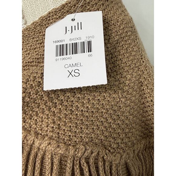 NEW J. Jill Fringe Cardigan Women Size XS Shawl Neck Open Front Sweater Tan Boho - Picture 3 of 3
